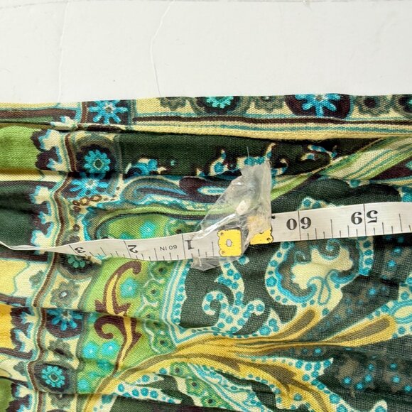 Chicos Peacock Paisley Print Scarf Oblong Eyelash Fringe Summer Spring Turquoise - Picture 11 of 14